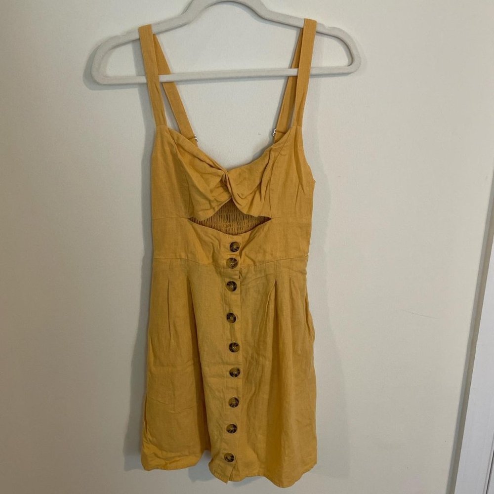 Forever 21 Contemporary Yellow Linen Sundress with Pockets
